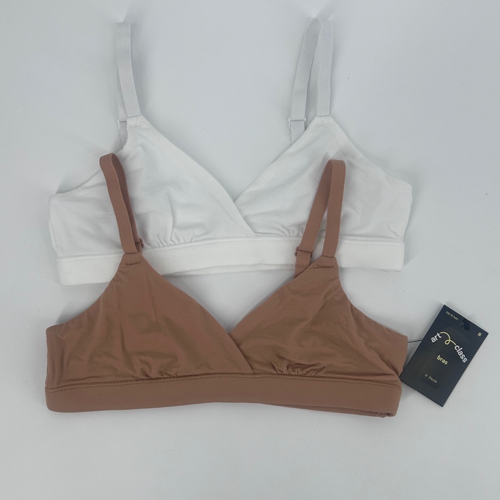 Art Class Girls 2 Pack Bras Macaroon White Surplice Triangle Size S 036 10 1464